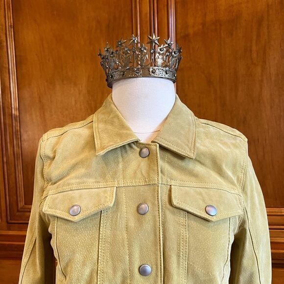 Anthropologie Blank NYC Chartreuse  Leather Cropped Jacket Size Medium - Picture 5 of 15